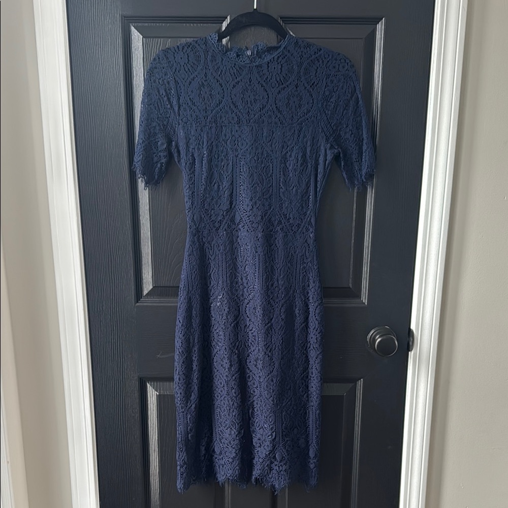 Lulu's Blue Sheath Midi Dress with Mock Neck for Weddings